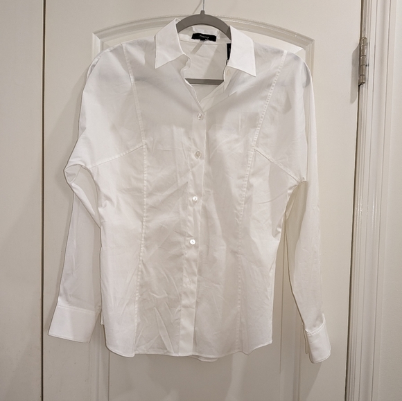 4. NWT THEORY SEAM CINCH COTTON BLEND SHIRT IN LUXE WHITE - Picture 2 of 6